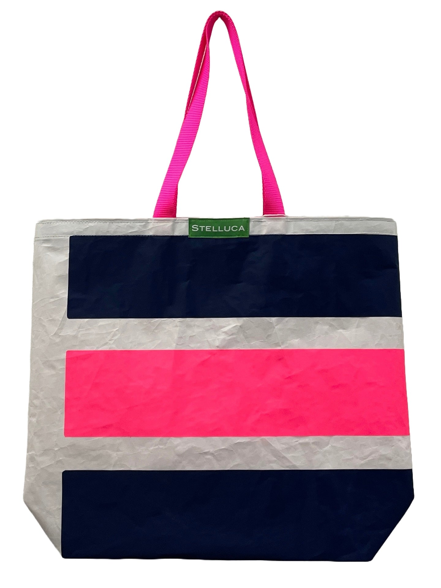 Navy/Hot Pink Striped Grocery Tote